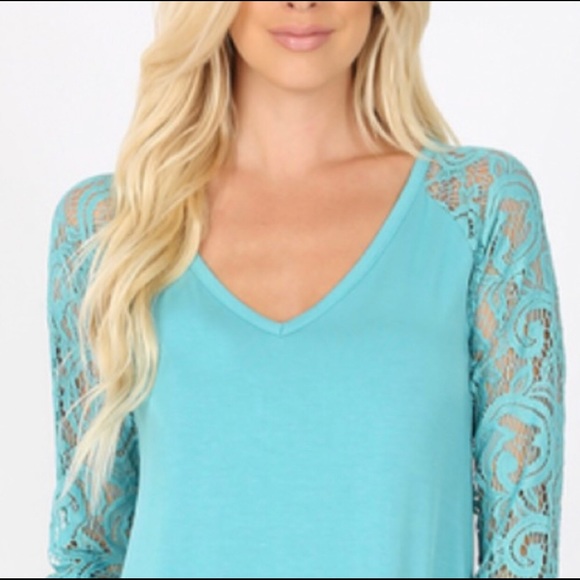 Blue Lace Sleeve Chic Top ~ see details⬇️ - Picture 7 of 8